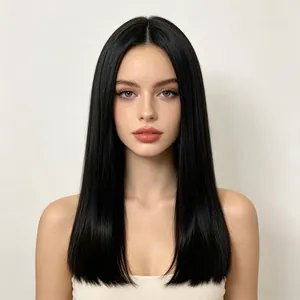 Women Medium Length Straight Bob Wig Synthetic High Temperature Fiber Middle Part Hair Wig For Daily Party Hairstyle Change