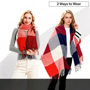 Plaid Scarf Winter Warm Soft Cashmere Like Acrylic Tassel Long Pashmina Shawl Wrap British Style Unisex