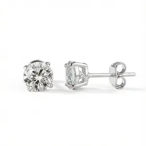 Classic round cut 1-carat simulated diamond stud earrings in S925 sterling silver finish