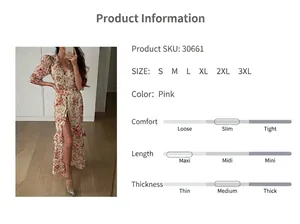 Robe longue fleurie de style français avec coupe ajustée et détails de fente latérale