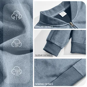 Detail shots of faux suede men's jacket showing collar, sleeves and fine sewing.