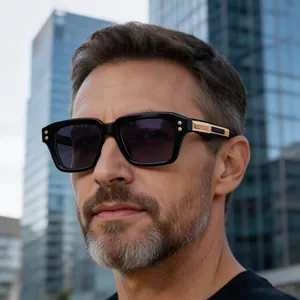 Men Square Sunglasses Retro Industrial Fashion Metal Accents Rectangle PC Frame UV400 Protection Luxury Eyewear