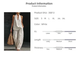 Detailed product info for the elegant white halter top and loose linen trousers set