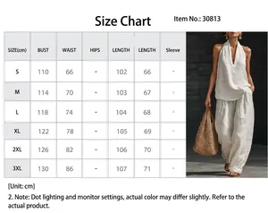 Size chart for elegant sleeveless white top and wide-leg pants women summer clothing set