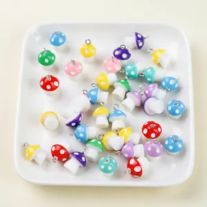 Detailed view of colorful resin mushroom charms for DIY jewelry making accessories