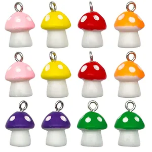 Selection of colorful resin mushroom pendants for DIY jewelry making in various vibrant shades