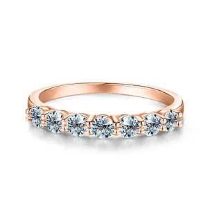 Elegant S925 sterling silver moissanite seven-stone row ring in a rose gold finish