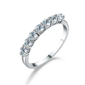 Elegant S925 silver row ring featuring seven sparkling round-cut moissanite stones