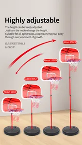 Detail showing four adjustable heights for kids' basketball hoop from 63cm up to 150cm.