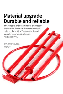 High-quality detail view of durable red iron support poles and basketball hoop rim