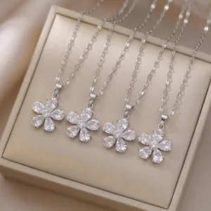 Elegante Collana Con Pendente A Fiore Per Donna In Acciaio Inossidabile Con Zircone Gioielli Di Moda
