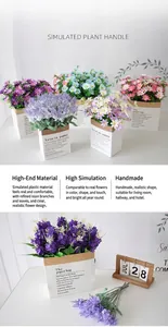 Simulated daisy and lavender bouquets in minimalist paper bag pots for home decor