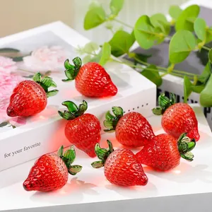 Exquisite set of realistic red crystal glass strawberry figurines for home decor