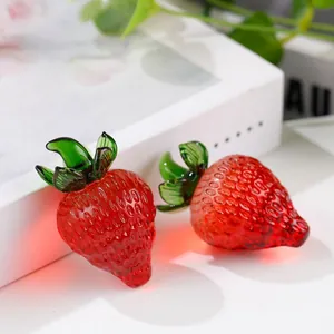 Crystal Strawberry Figurine Red Simulation Fruit Glass Ornament For Home Office Desk Decoration Housewarming Opening Gift