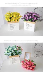 Detail view of realistic silk daisies in organic paper bags for home decor.