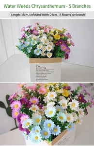 Detail view of colorful artificial daisy bouquet in a rustic paper bag planter