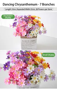 Detailed view of artificial silk daisy bouquet featuring colorful flowers and 7 branches