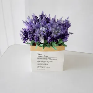 Detailed macro view and full display of artificial purple lavender bouquet for decor