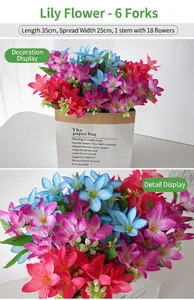 Detail view of colorful artificial silk lily bouquet with 18 flowers per branch