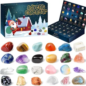 24-day Christmas advent calendar with natural healing crystal stones and minerals set