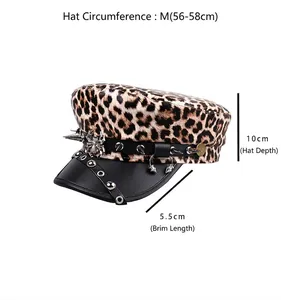 Product dimensions and size details for the punk style leopard print cap with studs