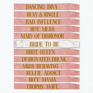 Bachelorette party sashes set with gold lettering for bridal shower party events