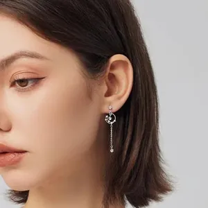 Elegant 925 sterling silver asymmetrical star and moon long tassel drop earrings.