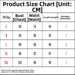 Detailed product size chart in centimeters for the women's elegant holiday dress