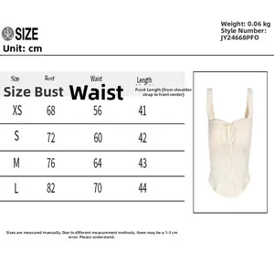 Detailed size chart for lace trim camisole featuring measurements for XS to L sizes