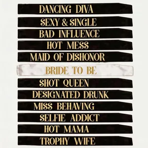 Funny bachelorette party sashes set with gold lettering for bride and bridesmaids