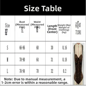 Size chart and measurement guide for the leopard print slim fit boned corset bustier top