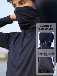 Dettaglio maglia da pesca protettiva uomo, elastica e traspirante con maschera integrata.