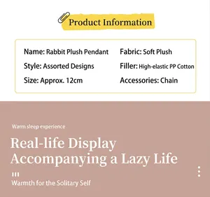 Detailed product specifications for the cute cartoon plush rabbit doll keychain bag pendant