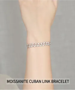 Close-up of a 925 sterling silver Cuban link bracelet with sparkling moissanite diamonds