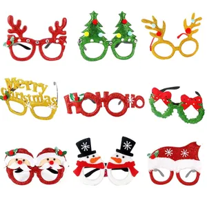 Set of 9 glittery Christmas party glasses featuring festive reindeer and Santa designs