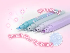 Close-up of 4-pack glitter highlighter pens showing fiber tips and smooth ink