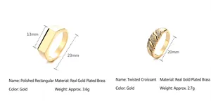 Detailed specs for gold brass rings including weight and dimensions