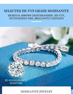 Macro view of high-quality DE-VVS moissanite stones on a classic tennis bracelet