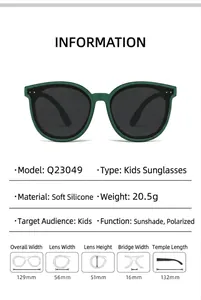 Guide des tailles détaillé pour lunettes de soleil polarisées vertes pour enfants.