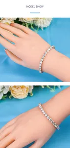 Close-up showing the elegant sparkle of a 925 silver moissanite tennis bracelet on wrist.