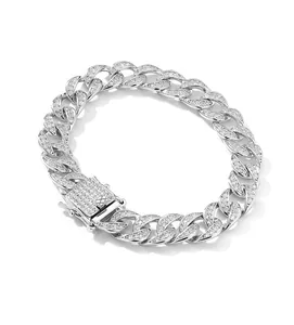 Luxury 925 sterling silver Cuban link bracelet featuring full D color moissanite stones
