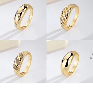 Fashion Brass Gold Plated Rings For Women Minimalist Croissant Star Rhinestone Dome Statement Finger Ring Jewelry