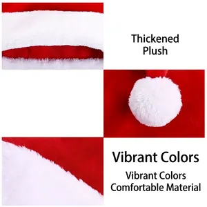 High-quality thickened plush Santa hat featuring soft texture and bright red color