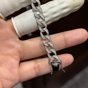 Luxury 925 sterling silver Cuban link bracelet with full moissanite stones for men