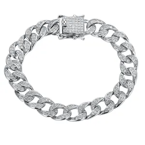 925 sterling silver D color moissanite Cuban link bracelet with full iced out stones