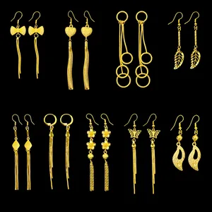 Luxury Brass Gold Plated Long Tassel Dangle Earrings For Women Heart Butterfly Leaf Square Fashion Jewelry Gift