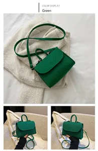 Detailed view of the vibrant green snake skin pattern mini square handbag with top handle