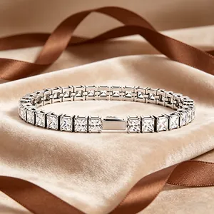 Elegant 316L stainless steel tennis bracelet with square-cut cubic zirconia stones.