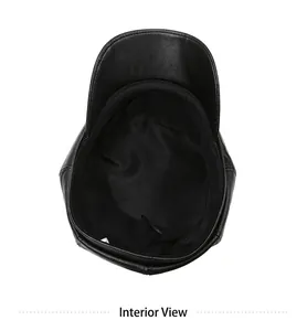 Internal view showing the black fabric lining of the PU leather newsboy cap