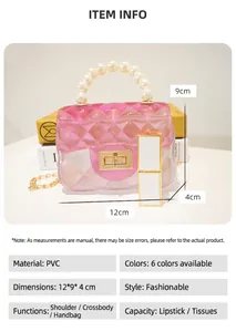 Close-up detail of mini gradient jelly bag featuring pearl handle and turn-lock closure